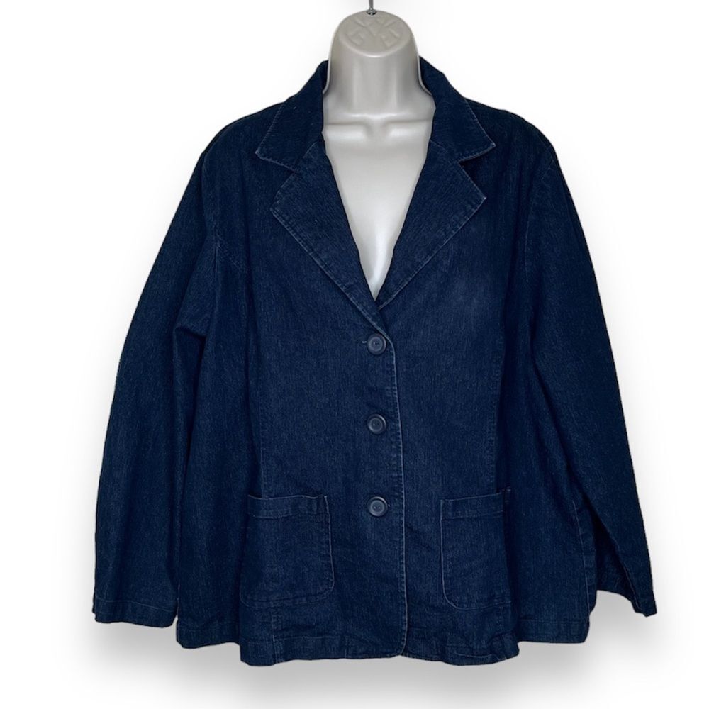 Denim and Co Denim Jean Jacket Blazer Style Dark Wash Three Button Women 2X